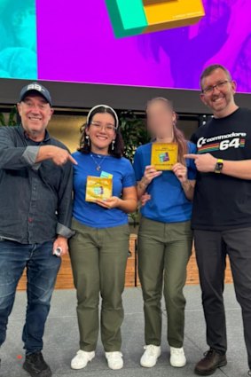 Rick Spence and James Curran with Summer Saunders and another Future Fixers contestant.