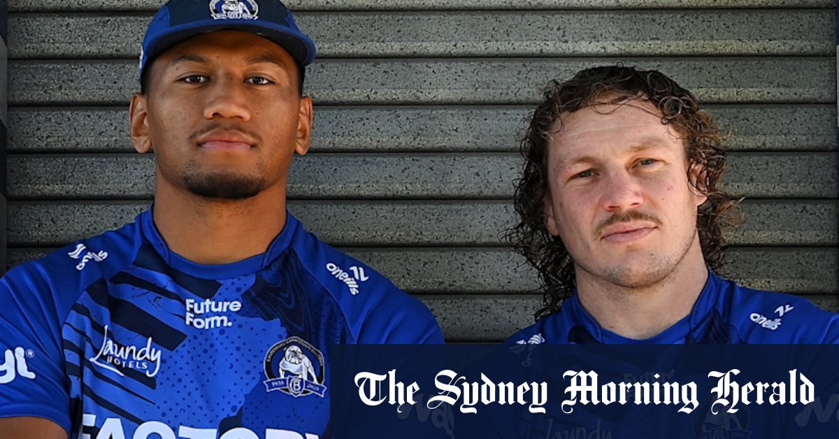 Canterbury Bulldogs Sitili Tupouniua and Kurt Mann