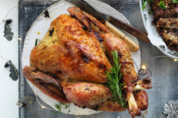 Jill Dupleix's dry-brined turkey with herb and lemon stuffing and Vegemite gravy.