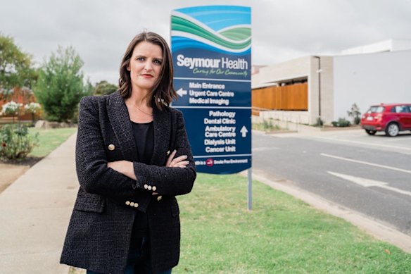 Local MP Annabelle Cleeland outside Seymour Health.