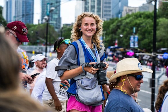 Audrey Richardson shooting a NASCAR race in Chicago in 2025.