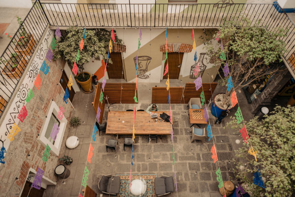 Casa Pepe Puebla’s colourful courtyard.