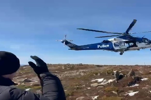 Police Air Wing vision as they approached the area where the two bodies were located on Mount Bogong.