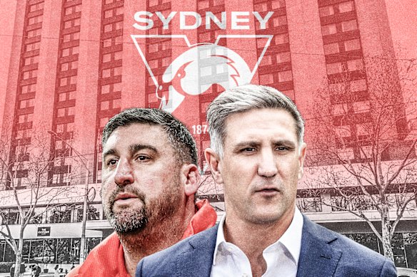 Swans coach Dean Cox and CEO Matthew Pavlich.