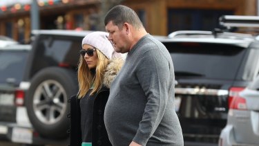 James Packer in Aspen with his partner Kylie Lim last month. The reclusive billionaire flew into Sydney on Wednesday.