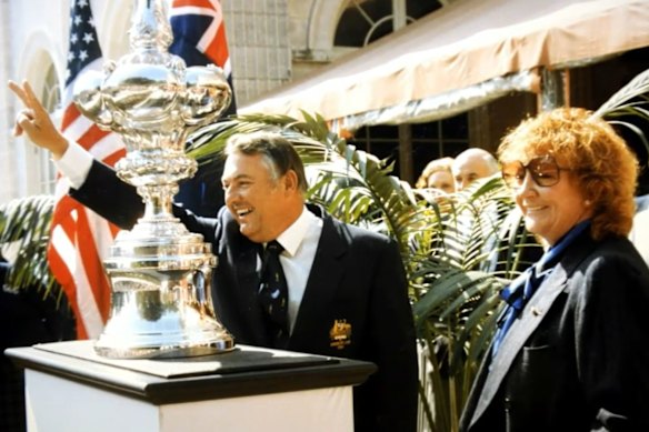 Eileen and Alan Bond after the America’s Cup win in Fremantle in 1983.