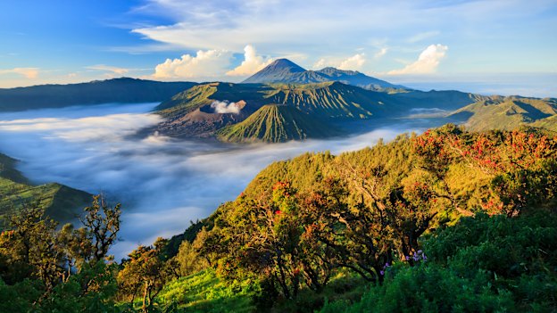 Mount Bromo, in East Java, Indonesia, is an active volcano popular with trekkers.