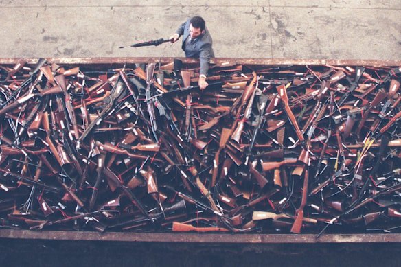 Guns about to be destroyed as part of the 1996 buyback. 