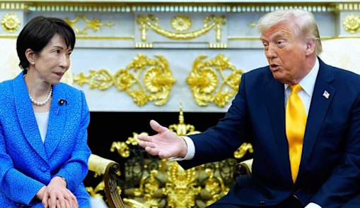 Japanese Prime Minister Sanae Takaichi with Donald Trump at the White House on Thursday.