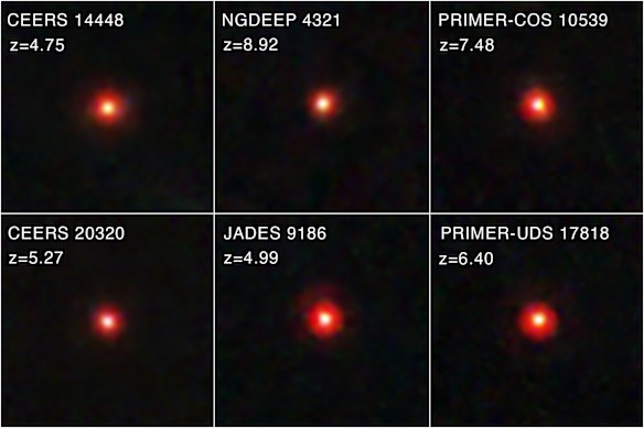 A collection of Little Red Dots, as imaged by the James Webb Space Telescope.