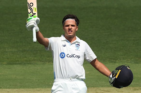 Sam Konstas celebrates a much-needed century at the SCG.