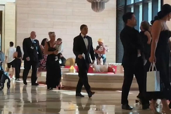 Sam Kerr dressed in a sleek black-and-white suit before her wedding in Swan Valley.