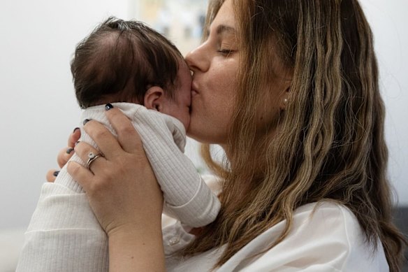 Chavi Block and her young son were at Bondi Beach on Sunday.