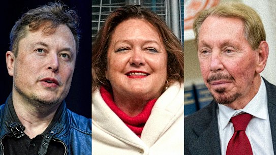 Elon Musk, Gina Rinehart and Larry Ellison with their ballooning fortunes are among the winners of 2025.