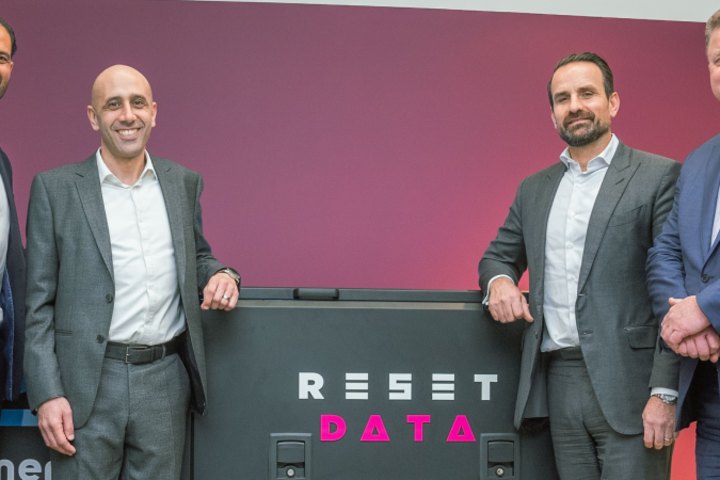 ResetData joint chief executives Marcel Zalloua (far left) and Bass Salah (second from left) with Centuria joint chief executives Jason Huljich (second from right) and John McBain.