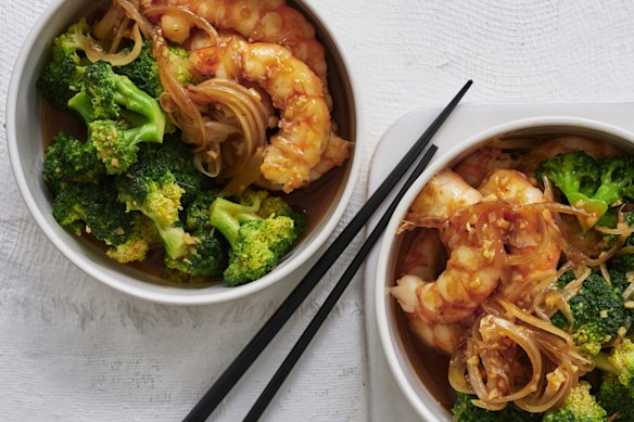 Swap garlic prawns for ginger prawns.