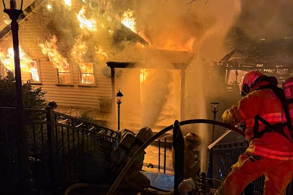 Numerous fire crews worked to douse the building in water.