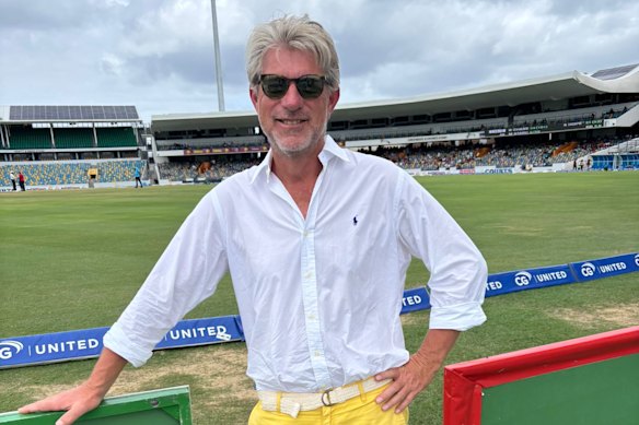 Tennis umpire John Blom in the stands at Kensington Oval to watch Australia take on the West Indies. 