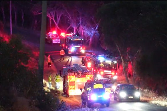Emergency services at the scene of the Byford fire.