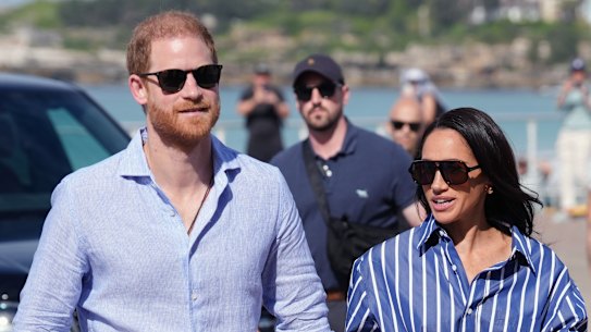 Harry and Meghan at Bondi Beach in April.