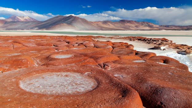 The Piedras Rojas geological formation in the Atacama Desert of Chile.