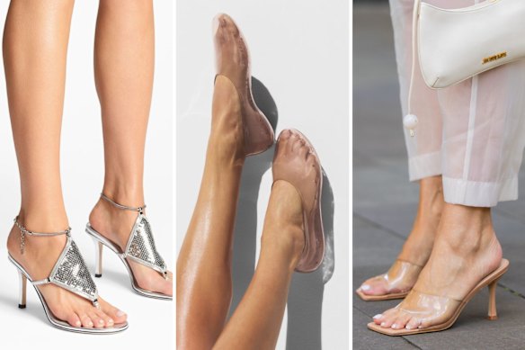  Jimmy Choo’s re-release of its 2000s shoe, “The Thong”; The “Jelly Shoe” from Kim Kardashian’s brand Skims; Street style from Paris Fashion Week.