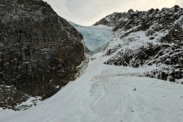 The site of the avalanche on the Cima Vertana summit, shown in a photo released by the Italian Alpine and Speleological Rescue Corps