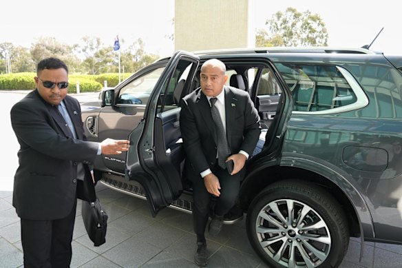 Nauruan President David Adeang arriving at Parliament House earlier this month.