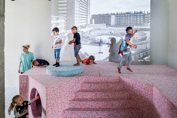 Simon Terrill & Assemble, The Brutalist Playground (Park Hill, install view at S1 Artspace, Sheffield, 2016). 