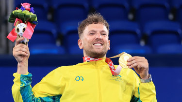 Dylan Alcott after his men’s quad singles gold medal in Tokyo. 