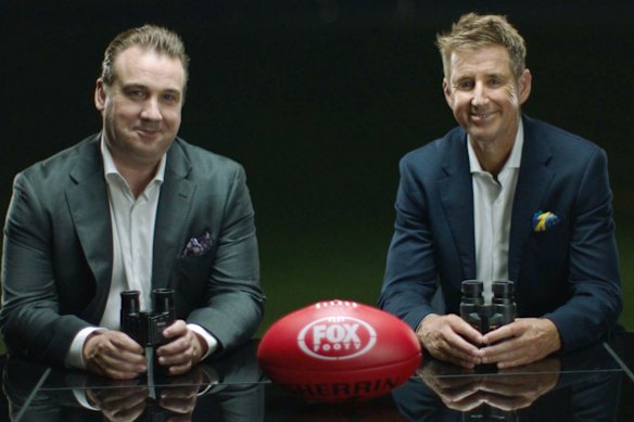 Fox Footy’s Thursday night AFL callers Matt Hill (left) and Mark Howard.