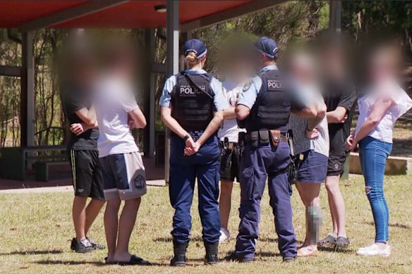 Police at Bruce Purser Reserve in Rouse Hill after the stabbing.