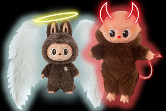 Labubu (left) and one version of its counterfeit sidekick, Lafufu.