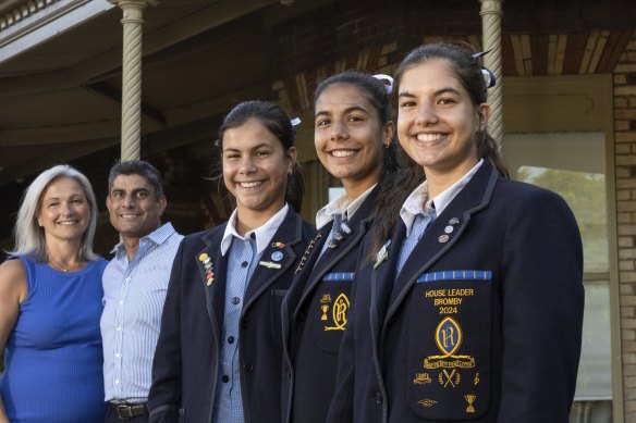 Amy Reed and husband Owen Hereford and their daughters (from left) Bella (year 8), Elizabeth (year 10) and Grace (year 12), who attend Ruyton Girls’ School in Kew.