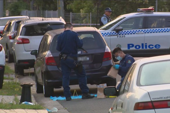 Police at the scene of a drive-by shooting in Margaret Street Fairfield.