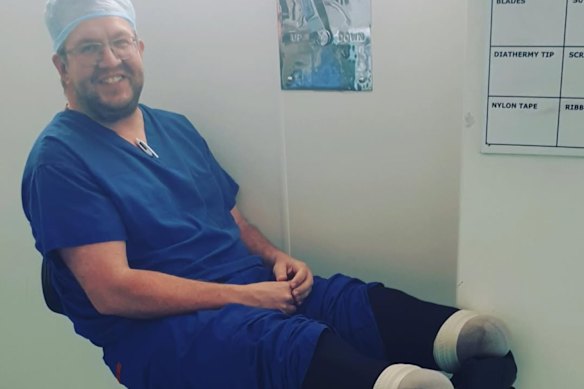 Hopper pictured at work following his amputation surgery.