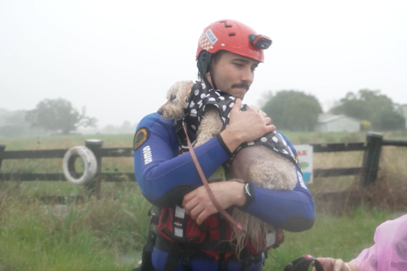 Young SES volunteer Josh Hurst on the scene in Taree.