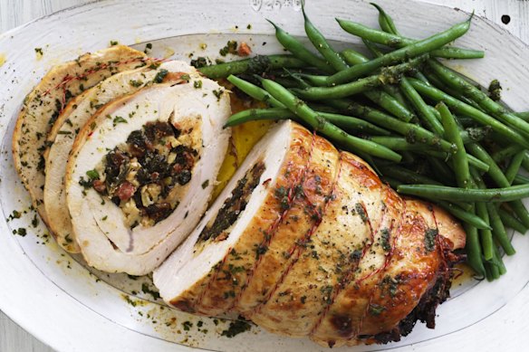 Jill Dupleix's turkey roll with chorizo, kale and lemon.