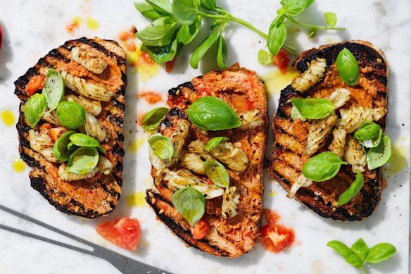 Tomato bread with barbecued squid and nduja.
