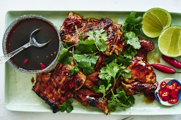 Barbecued chicken with oyster sauce dressing.
