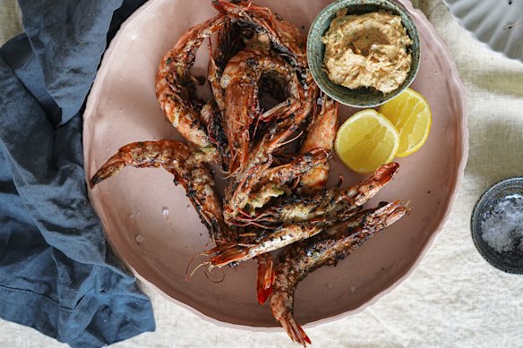 Split prawns with 'nduja butter. 