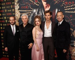 Producer Schuyler Weiss, Baz Luhrmann, Olivia DeJonge, Austin Butler and Tom Hanks at the Sydney premiere of Elvis at the State Theatre on Sunday night. 