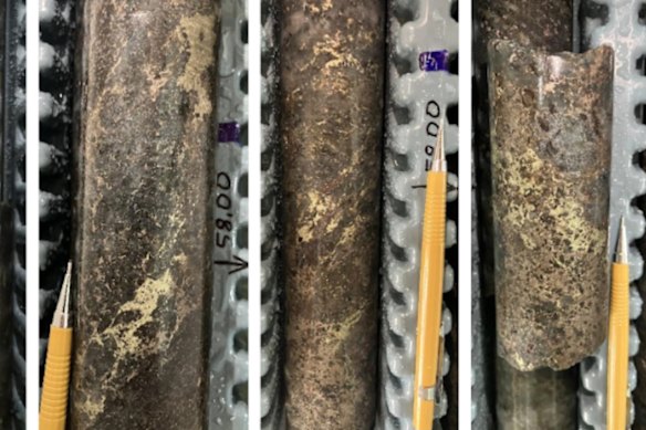 Visual copper sulphides in Alvo Minerals’ Brazilian diamond drilling core.