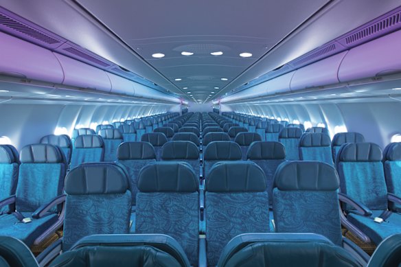 The plane’s economy cabin has a 2-4-2 configuration.