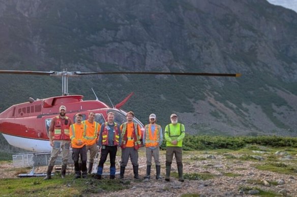 Infini Resources’ geologists ready to launch heli-survey at Portland Creek in Canada.