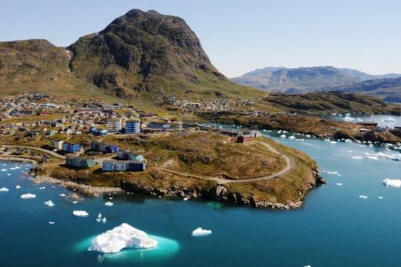 The small town of Narsaq, Greenland adjacent to Energy Transition Minerals mammoth Kvanefjeld rare earths project.