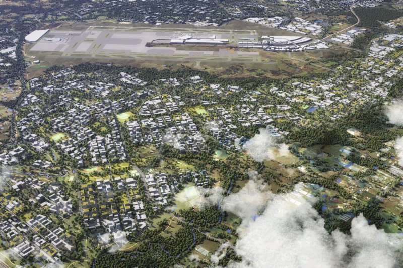 A bird’s eye render image of the Aerotropolis, which is where the NSW government-owned site is located.