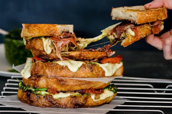  Loaded caprese toasted sandwiches.