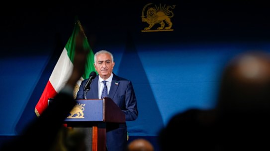 Iranian opposition figure Reza Pahlavi, exiled son of the last shah of Iran, at a news conference in Washington.
