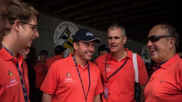 Shipmates:  Treasurer Josh Frydenberg, left, former ASX chief executive Elmer Funke Kupper and former Treasury secretary John Fraser at the Couta Boat Classic in 2016.